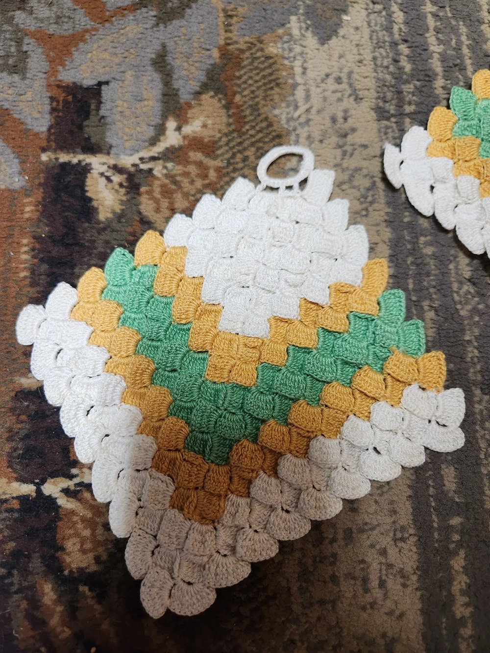 Handmade White, Yellow & Green Crochet Pot Holders - Set of 2